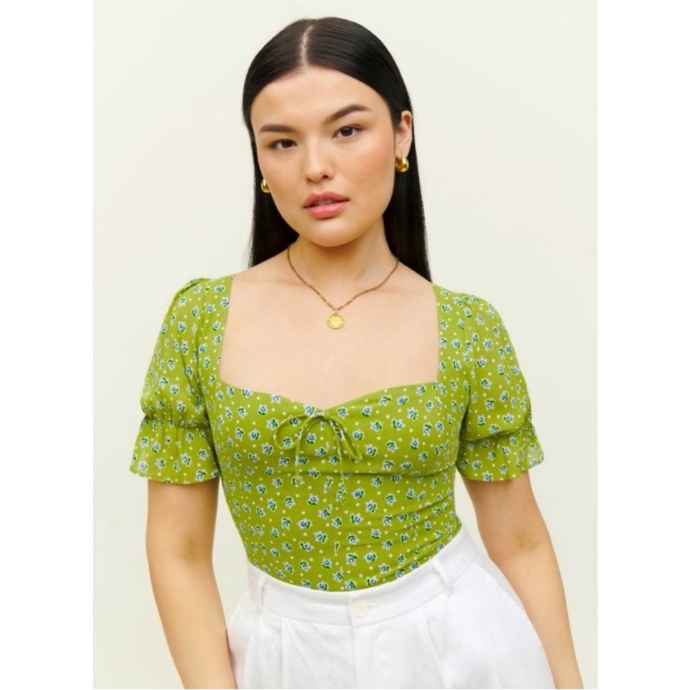 Reformation Green Floral Blouse